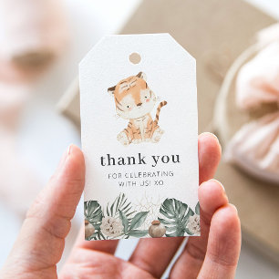 Tiger Greenery Floral Birthday Gift Tags