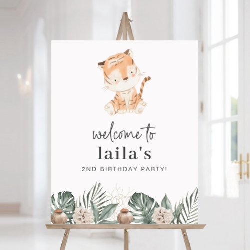 Tiger Greenery Floral Birthday Welcome Poster