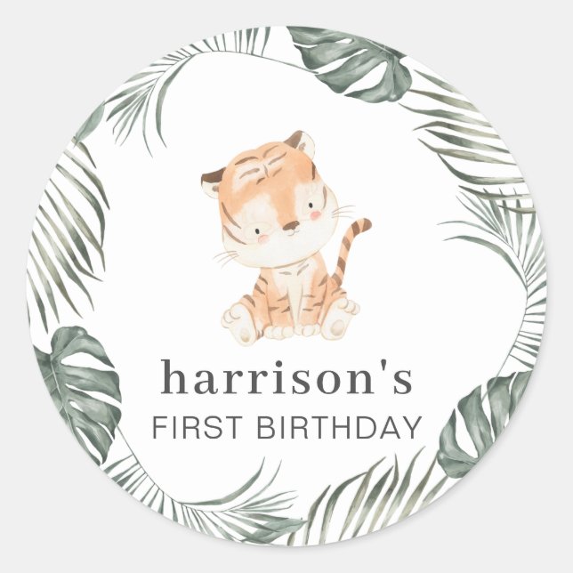 Tiger Greenery Round Classic Round Sticker (Front)