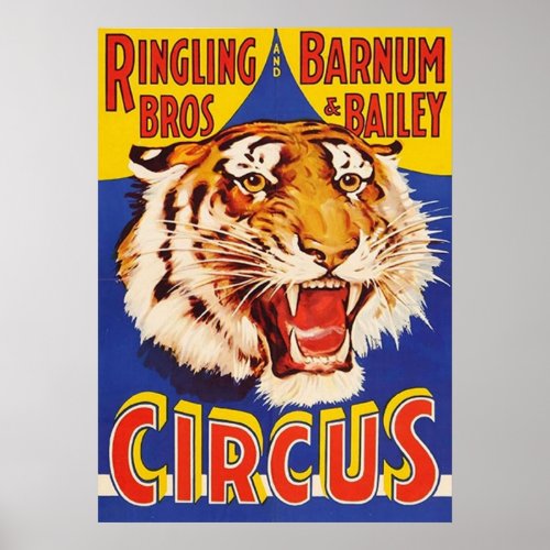 TIGER Growl Circus Ringling Bros Circus Animal Vin Poster