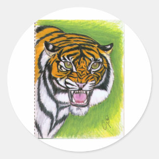 Tiger Growling Classic Round Sticker