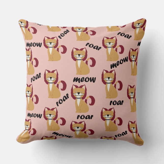 Tiger Hair Cat on Peach Throw Pillow (Front)