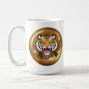 Tiger Head Emblem on a Golden Circular Background Coffee Mug