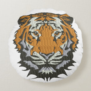 Tiger Head Embroidery Imitation Round Pillow