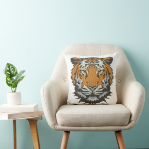 Tiger Head Embroidery Imitation Throw Pillow
