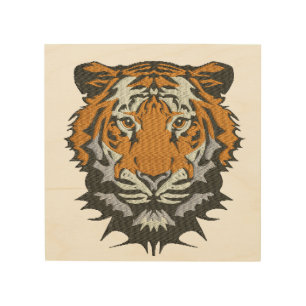 Tiger Head Embroidery Imitation Wood Wall Art
