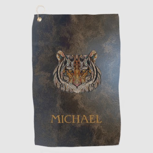 Tiger Head Face Leather Look   Golf Towel