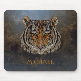 Tiger Head, Face, Leather Look Mouse Pad