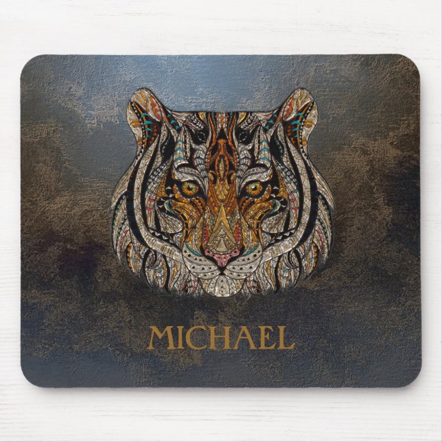 Tiger Head, Face, Leather Look   Mouse Pad (Front)