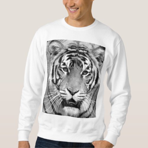 Tiger Head Face Mens Modern Elegant White Template Sweatshirt
