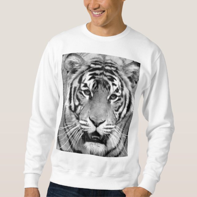 Tiger Head Face Mens Modern Elegant White Template Sweatshirt (Front)