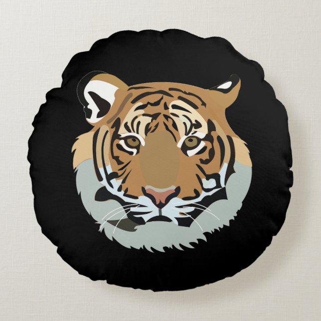 Tiger Head Face Wild Animal Tiger Round Pillow (Front)