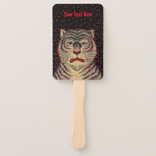 Tiger Head Fierce Face Red Accents Dots on Black Hand Fan