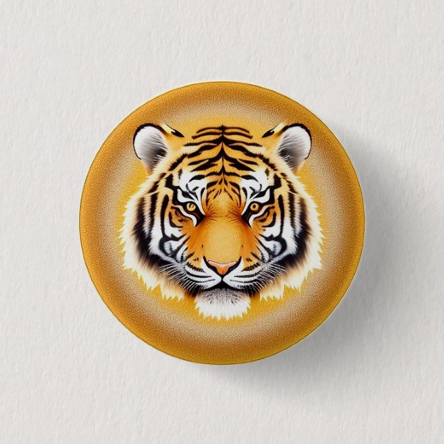 Tiger Head Framed with Golden Glowing Aura Button (Front)