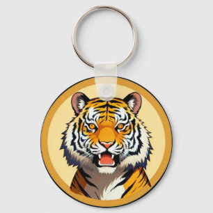 Tiger Head Framed with Golden Glowing Aura Keychain