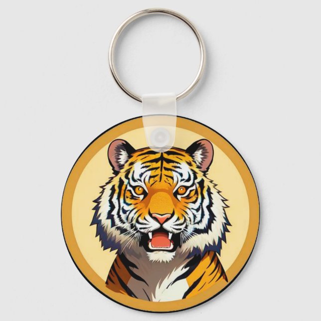 Tiger Head Framed with Golden Glowing Aura Keychain (Front)