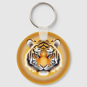 Tiger Head Framed with Golden Glowing Aura Keychain