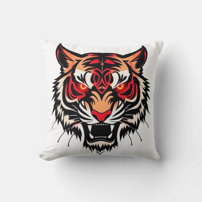 Tiger head illustration throw pillow (Front)