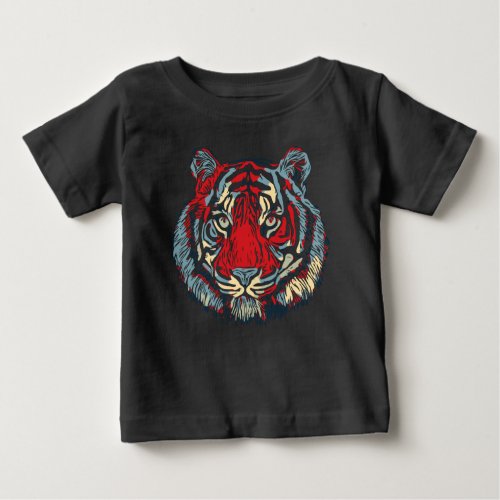 Tiger Head In Red And Blue Baby T_Shirt