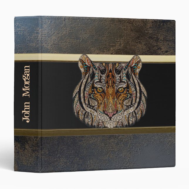 Tiger Head Leather Look-Personalized 3 Ring Binder (Front/Spine)