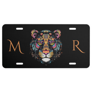 Tiger Head Monogram License Plate