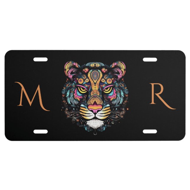 Tiger Head Monogram License Plate (Front)