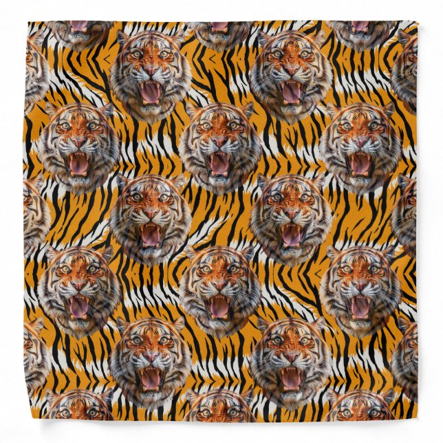 Tiger Head On Tiger Skin Animal Print Design  Bandana (Front)