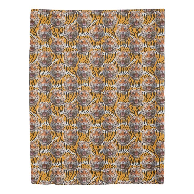Tiger Head On Tiger Skin Animal Print Design  Duvet Cover (Front)
