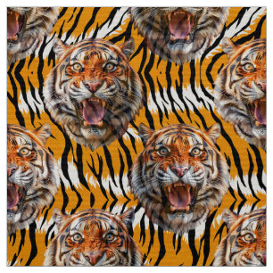 Tiger Head On Tiger Skin Animal Print Design Fabric