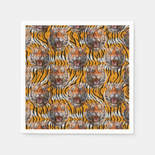 Tiger Head On Tiger Skin Animal Print Design Napkins