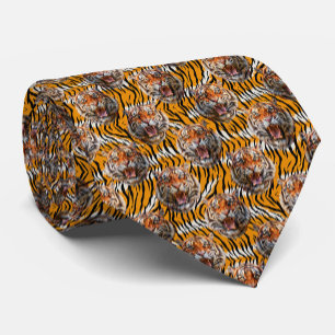 Tiger Head On Tiger Skin Animal Print Design  Neck Tie