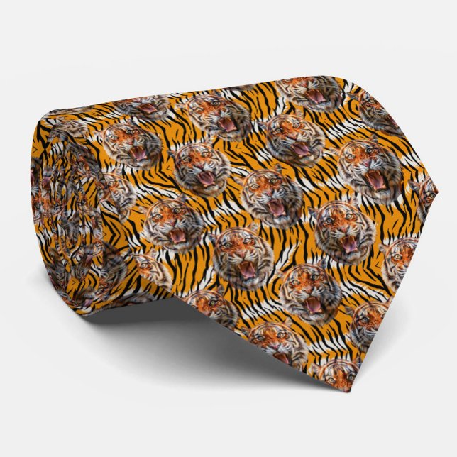 Tiger Head On Tiger Skin Animal Print Design  Neck Tie (Creator Uploaded)