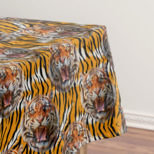 Tiger Head On Tiger Skin Animal Print Design  Tablecloth