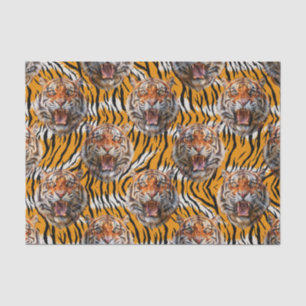 Tiger Head On Tiger Skin Animal Print Design Tissue Paper