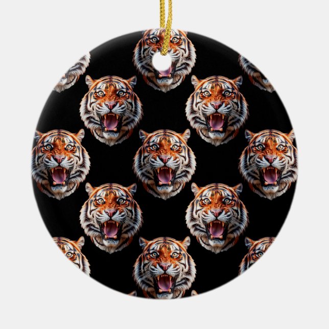 Tiger Head Pattern Design - Black   Ceramic Ornament (Front)