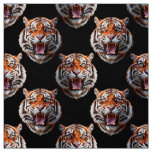 Tiger Head Pattern Design - Black   Fabric