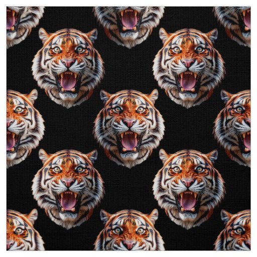 Tiger Head Pattern Design - Black   Fabric