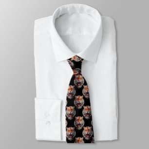 Tiger Head Pattern Design - Black Neck Tie