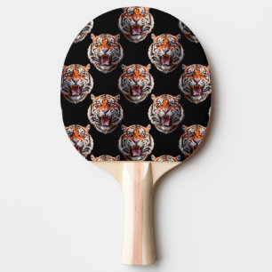 Tiger Head Pattern Design - Black Ping Pong Paddle