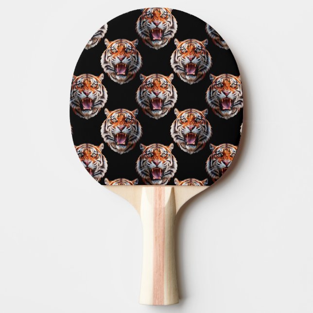 Tiger Head Pattern Design - Black   Ping Pong Paddle (Front)