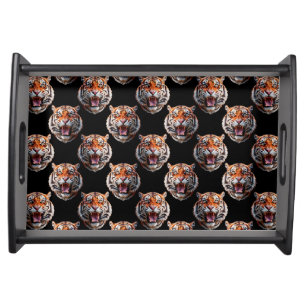 Tiger Head Pattern Design - Black Serving Tray