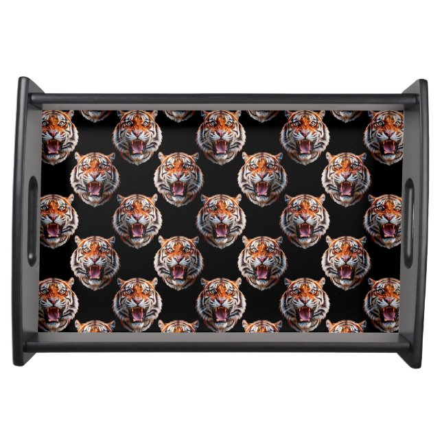 Tiger Head Pattern Design - Black   Serving Tray (Front)