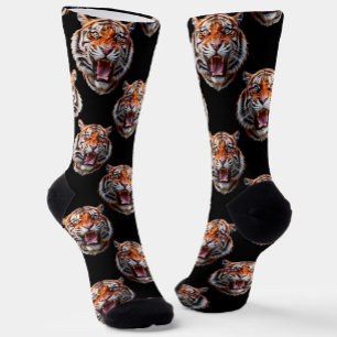 Tiger Head Pattern Design - Black   Socks