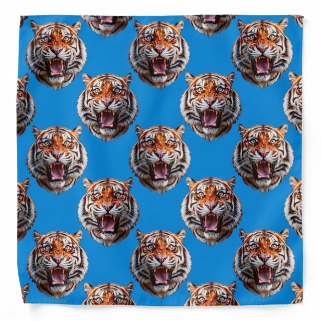 Tiger Head Pattern Design Blue  Bandana (Front)