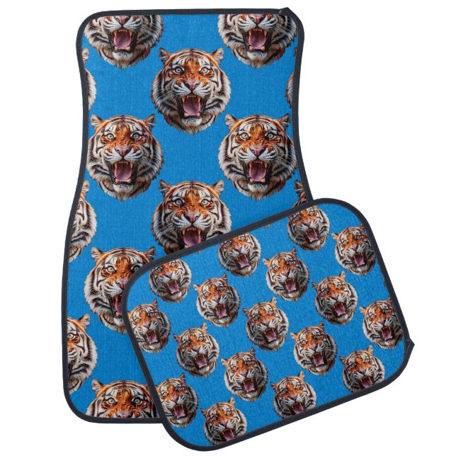 Tiger Head Pattern Design Blue  Car Floor Mat (Set)