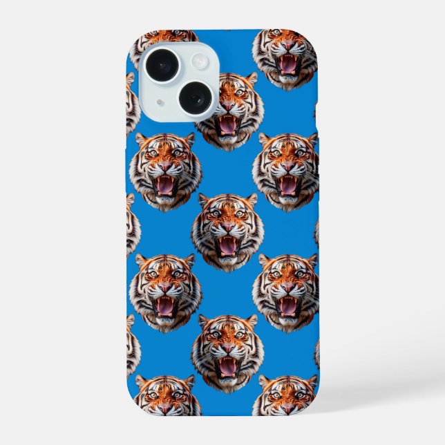 Tiger Head Pattern Design Blue  Iphone Case (Back)