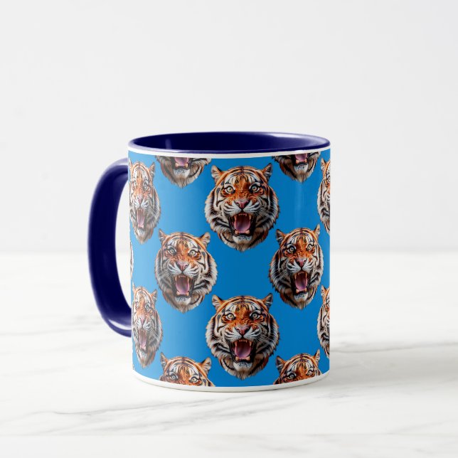 Tiger Head Pattern Design Blue  Mug (Front Left)