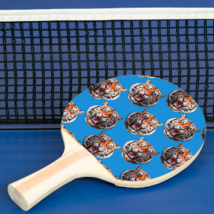 Tiger Head Pattern Design Blue Ping Pong Paddle