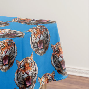 Tiger Head Pattern Design Blue Tablecloth