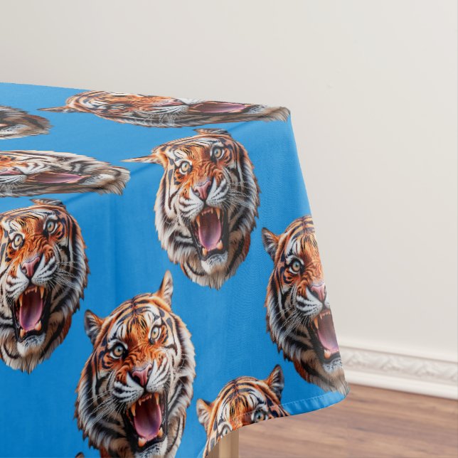 Tiger Head Pattern Design Blue  Tablecloth (In Situ)